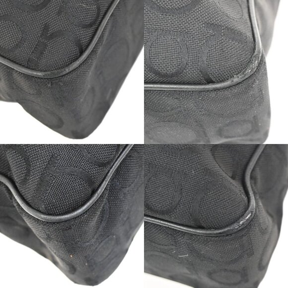 SALVATORE FERRAGAMO Gancini Tote Shoulder Bag Canavs Leather Black SHW 09KB197 - Picture 11 of 14